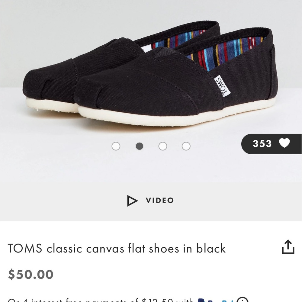 TOMS classic canvas flat shoes NWOT - black